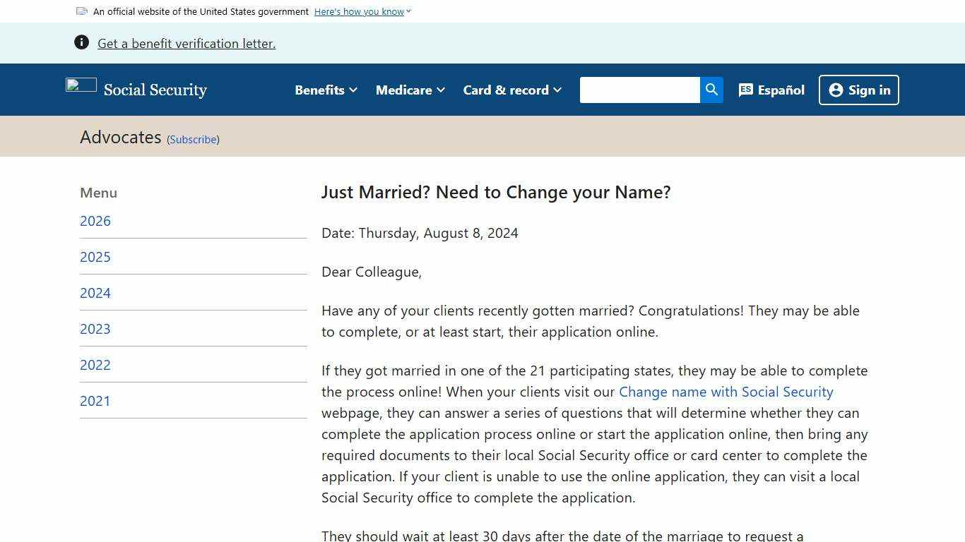 Just Married? Need to Change your Name? News SSA