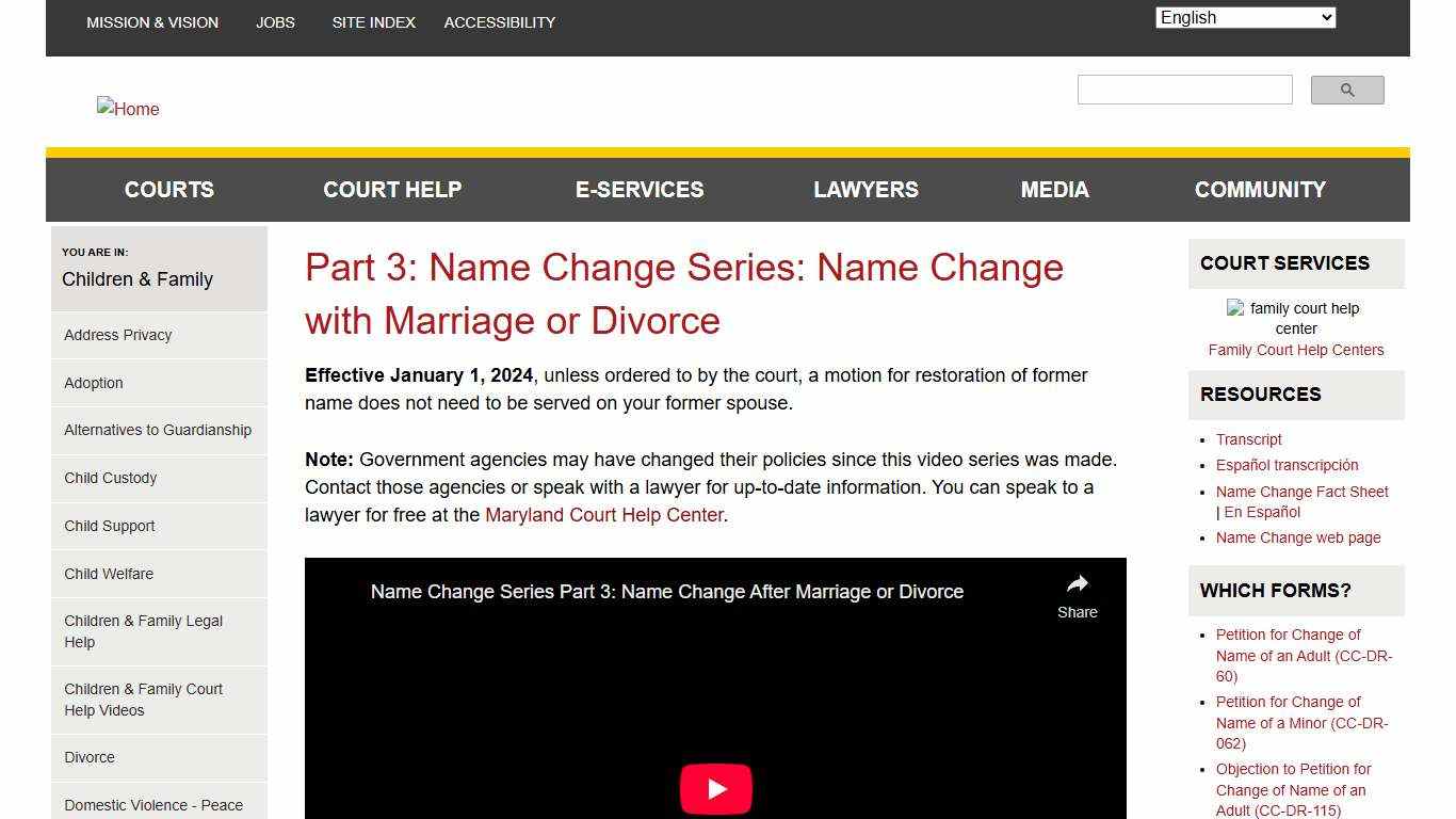 Part 3: Name Change Series: Name Change with Marriage or Divorce Maryland Courts